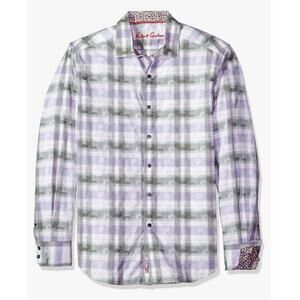 Robert Graham Malecon Green Purple Plaid Whale Long Sleeve Men's Shirt - XL